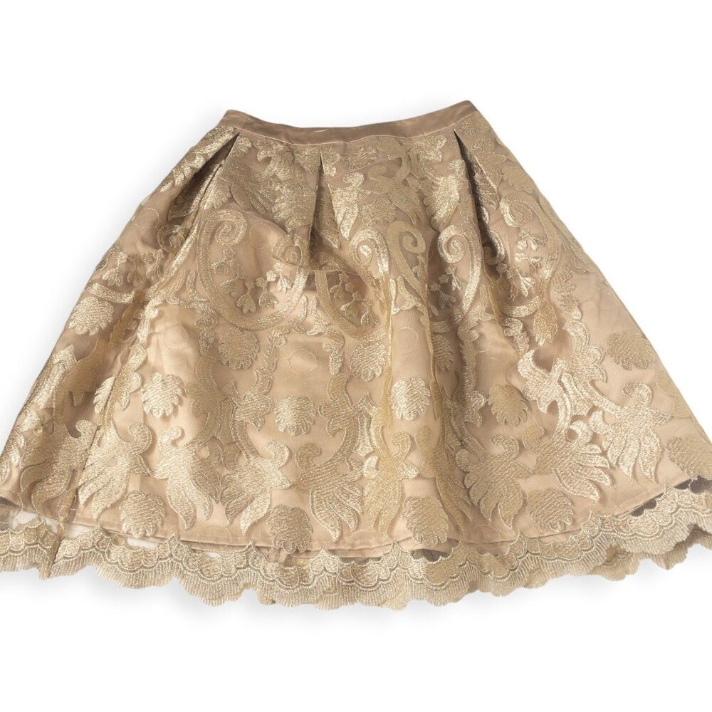 Endless Rose Gold Lace Embroidered Pleated A-Line Skirt M - Picture 2 of 7